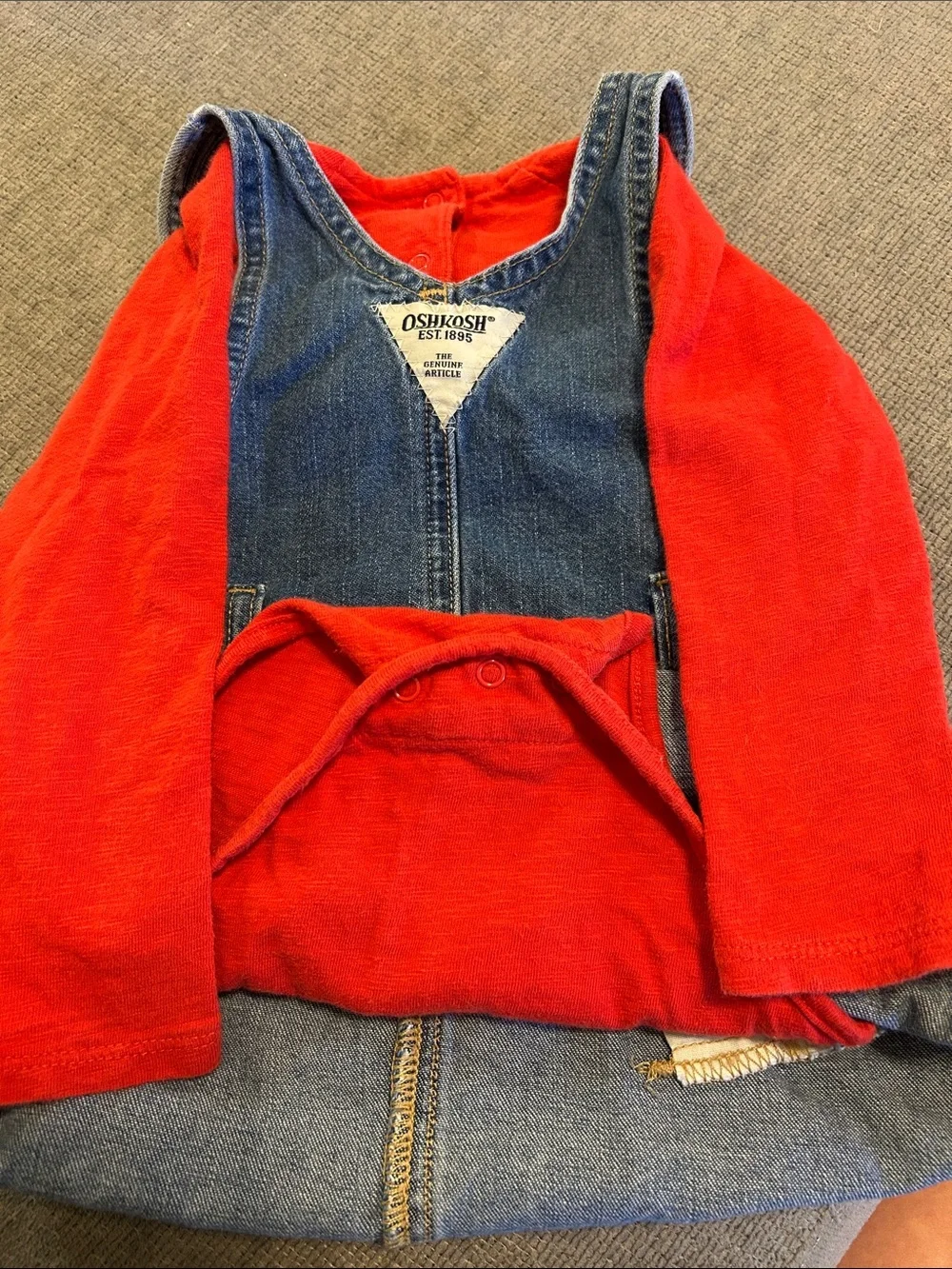 OshKosh B’gosh Denim Jumper Dress & Red Long Sleeve Top Set 18 Months